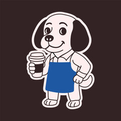 Cute Cartoon Dog Barista with Coffee Cup
