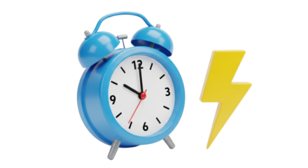 Isolated Blue Alarm Clock with Lightning Bolt