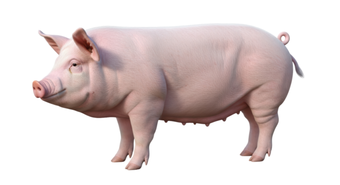 Isolated Pink Pig Standing