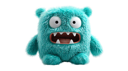 Adorable furry teal monster with big eyes and sharp teeth.
