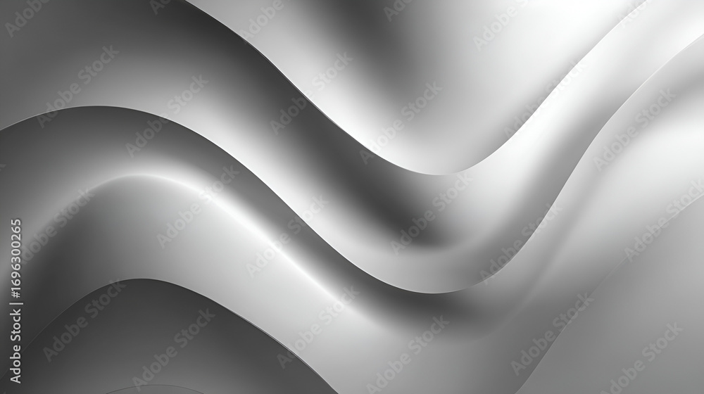 Poster abstract flowing gray and white wavy shapes with gentle shading suggesting soft curves