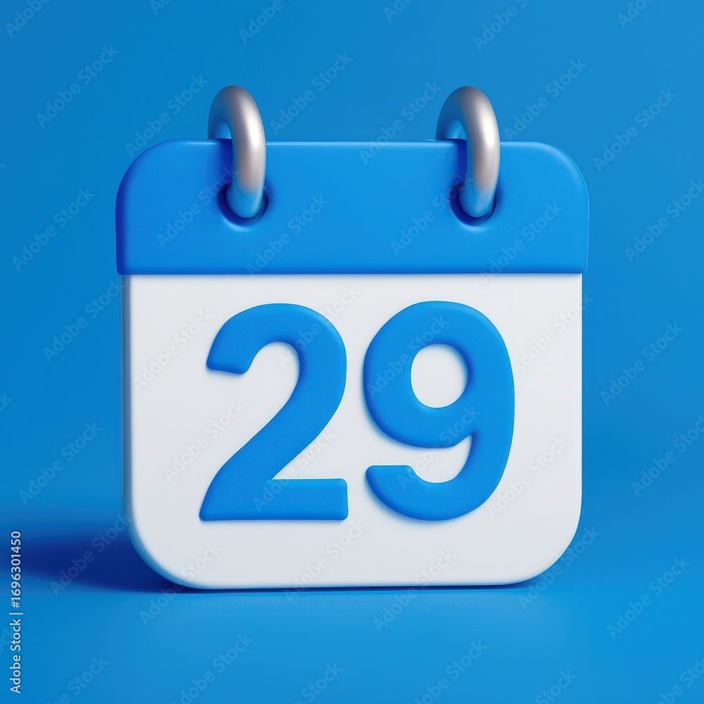 Fototapete stylized 3d render icon of a calendar page showing the number 29 for event planning and scheduling c