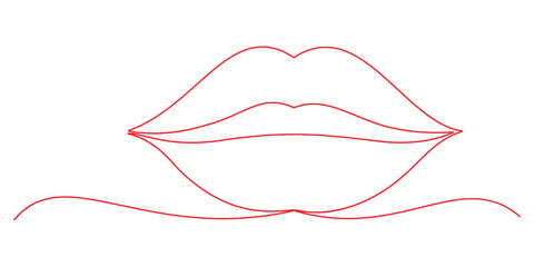 Lip continuous one line drawing on white isolated background. Vector illustration