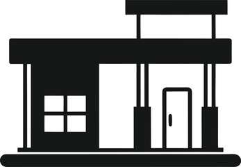 Black Silhouette Icon of a Small Building with a Canopy and a Door structure architecture