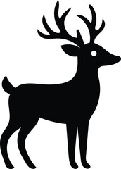 Black Silhouette of a Reindeer with Antlers on White Background animal wildlife