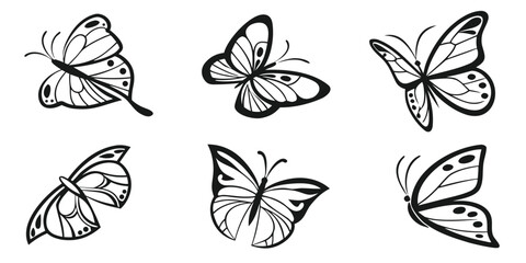 Six Stylized Black and White Butterfly Illustrations 12.