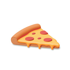 Streamlined Flat 2D Vector Pizza Slice with Minimalist Design, Stylized Melting Cheese & Pepperoni, Isolated on White