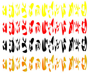 Vibrant abstract shapes in a dynamic repeating pattern, showcasing a modern artistic composition in bold yellow, red, black, and orange hues, perfect for design backgrounds and creative projects.