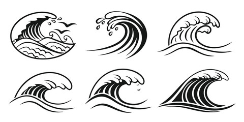 Obraz premium ocean-waves-banner---icons-set---6-minimalist-icon