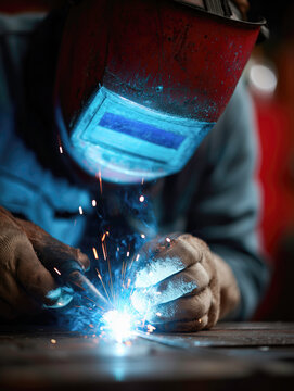 Esperto saldatore al lavoro, concetto di mancanza di lavoratori specializzati e nuove generazioni nei mestieri tecnici