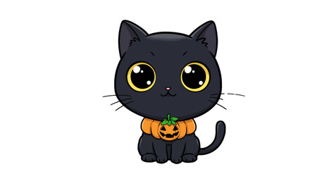Obraz premium Cute kitty cat with pumpkin halloween costume adorable animal illustration festive holiday design vector art on transparent background