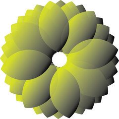 abstract circular floral 3d design with yellow and green gradient smooth petals