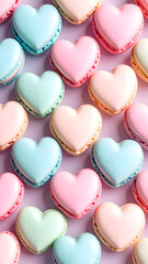 Obraz premium Assortment of pastel heart shaped macarons delicious sweet treats for romantic celebrations