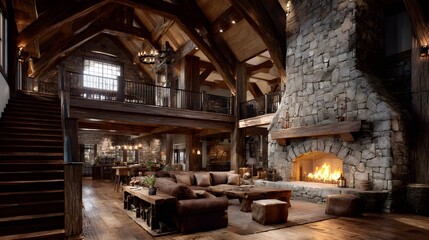 Rustic living room design ideas with fireplace and wooden beams interior home decoration inspiration