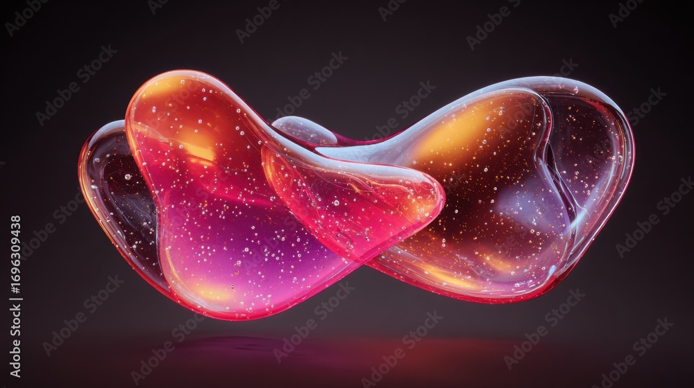 Poster colorful abstract liquid shapes intertwining in a fluid design against a dark background showcasing 