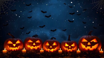 Fototapeta premium Illustration of five halloween pumpkins with candles