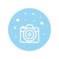 Icon of camera with snowflake in blue circle for seasonal concepts