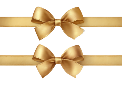 gold ribbon with bow on transparent background
