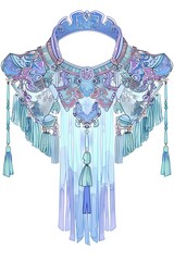 Intricate Traditional Garment with Pastel Tones and Elaborate Fringe Design