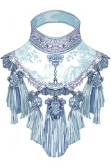 Intricate Blue and White Tassel Necklace with Floral and Geometric Patterns