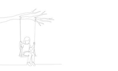 Fototapeta premium Minimalist One Line Drawing of a Girl on a Tree Swing Illustration