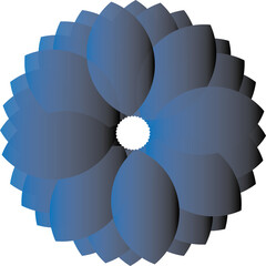 abstract round 3d flower inspired shape with blue and grey gradient smooth petals