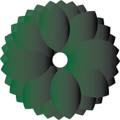 abstract floral circular 3d graphic with green and dark gradient petals