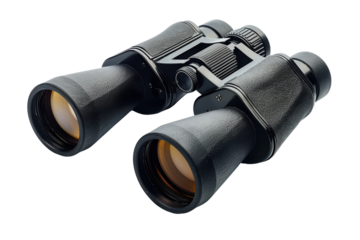 Black Binoculars Optics on Isolated Background Close up View Adventure Zoom Gear Travel Tool