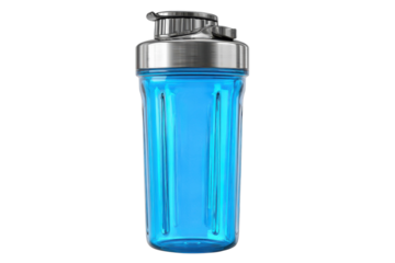Blue shaker protein gym supplement fitness exercise workout health bottle isolated black background