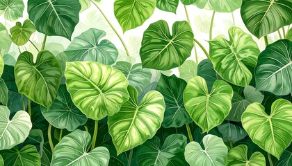 Lush green foliage with heart-shaped leaves fills the image, creating a vibrant and dense tropical atmosphere.