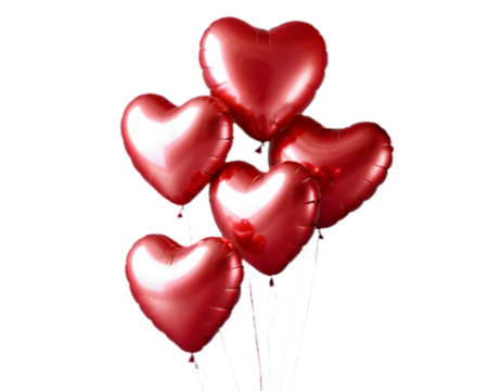 Cluster of Red Heart Balloons PNG Isolated on White