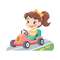 Vector art of cute little girl driving a gokart on the road