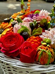 marshmallow flowers in a basket