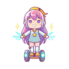 Vector art of cute anime girl riding on a hoverboard