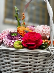 marshmallow flowers in a basket