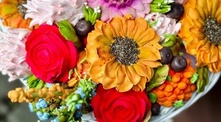 marshmallow flowers in a basket	