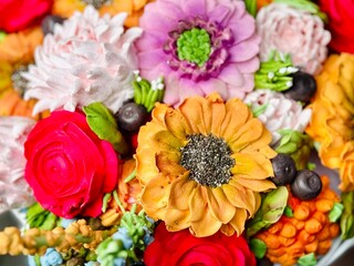 marshmallow flowers in a basket	