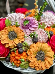 marshmallow flowers in a basket	