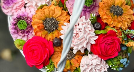 marshmallow flowers in a basket	