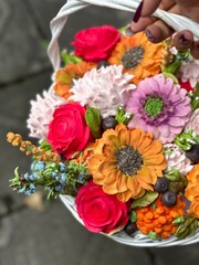 marshmallow flowers in a basket	