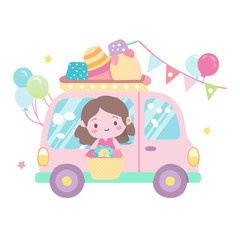 Vector art of cute girl in ice cream car