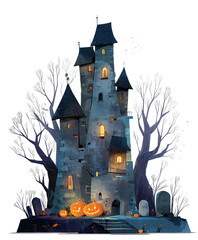 Fototapeta premium Eerie haunted castle on a dark Halloween night.