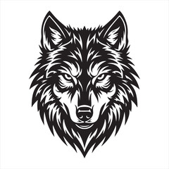 Fototapeta premium Intense black and white wolf head illustration with fierce eyes