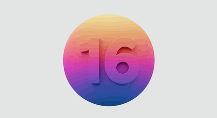 Colorful 3D sixteen number on pastel background perfect for digital design projects