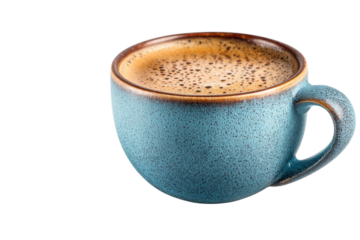 Aromatic Coffee Rich Foamy Espresso in a Rustic Blue Ceramic Mug Dark Background Coffee Break