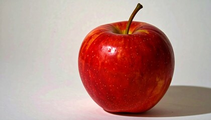A single, vibrant red , highlighted by subtle light and shadow, sits centrally against a plain white background.