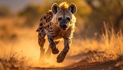 Hyena running in golden light