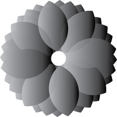 abstract monochrome 3d circular flower inspired shape with grey smooth petals