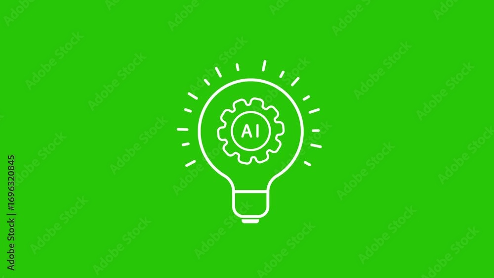 Aufkleber white line art light bulb with ai text and gear inside on green background artificial intelligence i