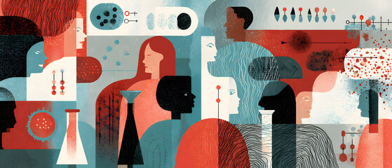 Diverse group of scientists conducting research in a modern laboratory with beakers and experiments, showcasing collaboration and innovation in science and technology.